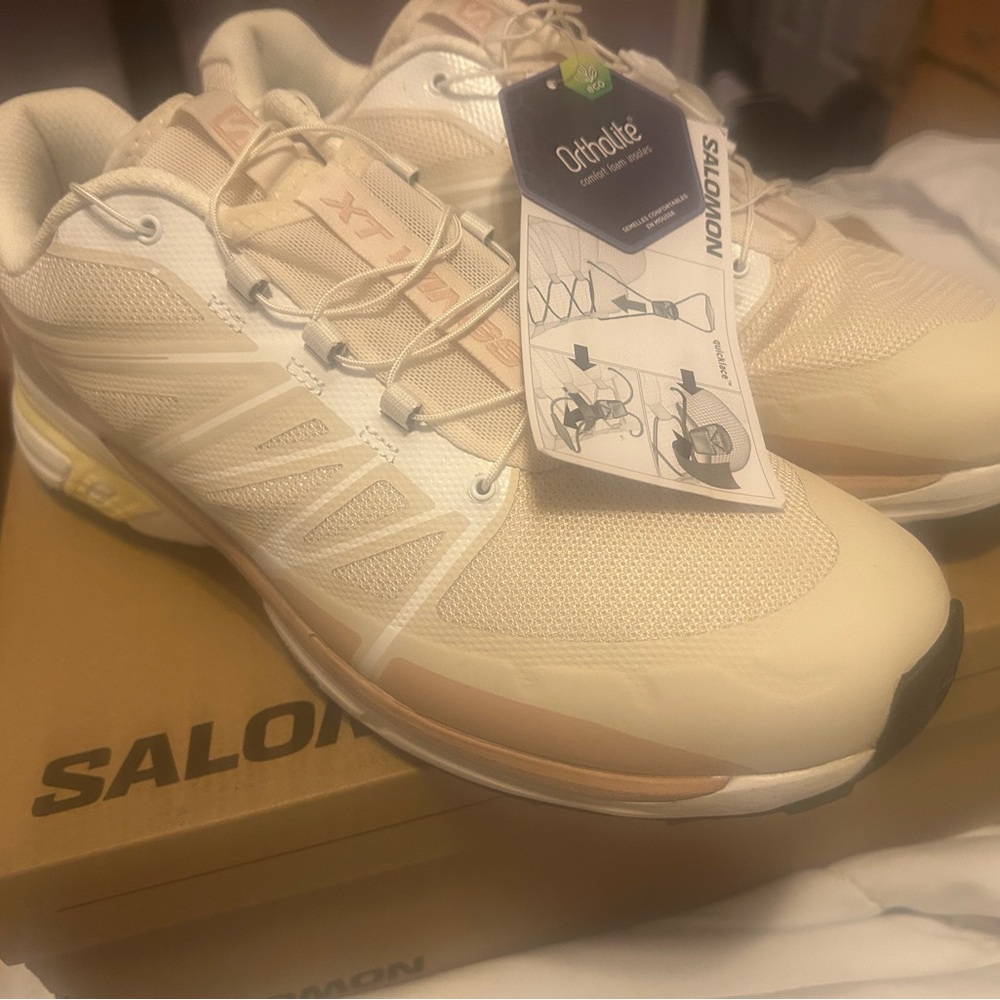 Salomon Cream and White Athletic Shoes with Quick-Lace System
